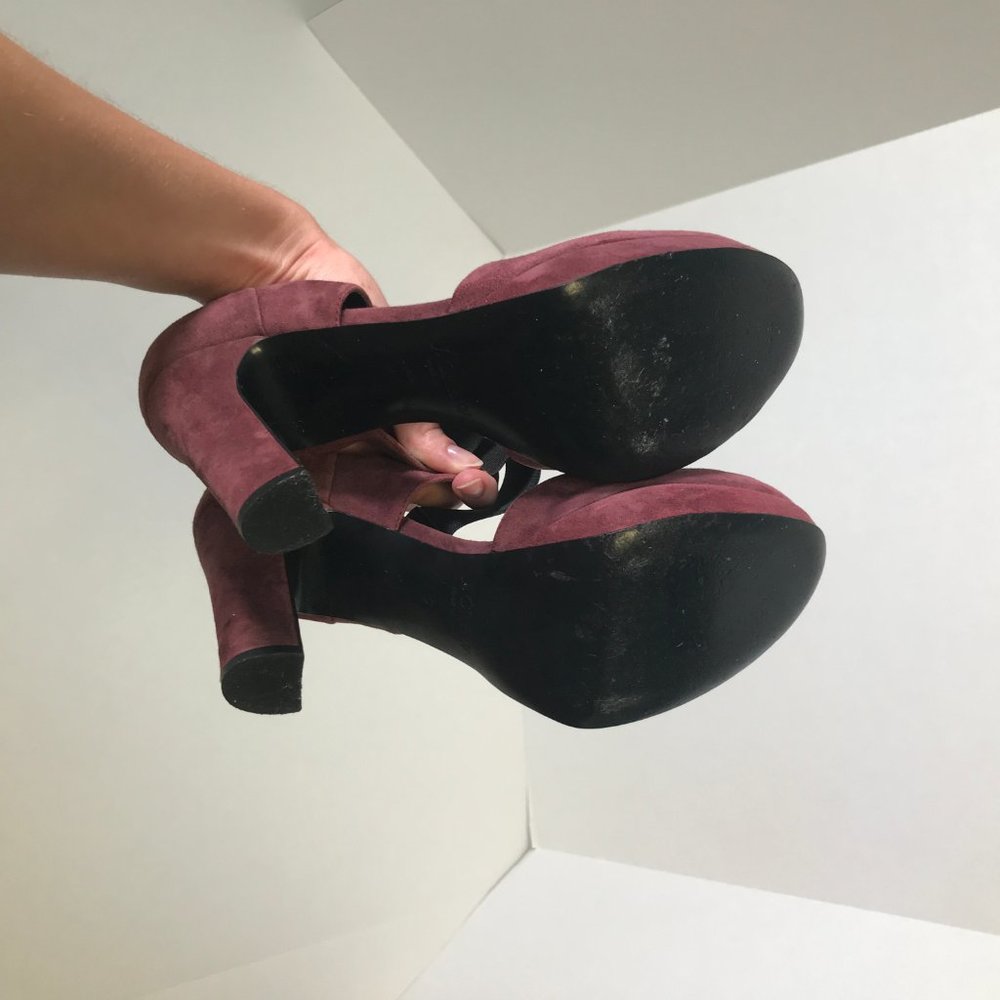 J. Crew 7 Italian Suede Platform Mary Janes Heels - Picture 7 of 8